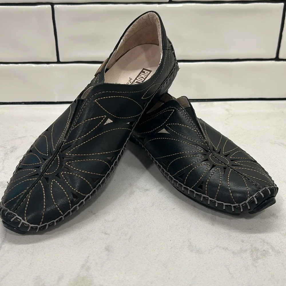 Pikolinos Jerez Womens EU 36 US 6 Black Leather Loafer Shoes Driving Moccasin